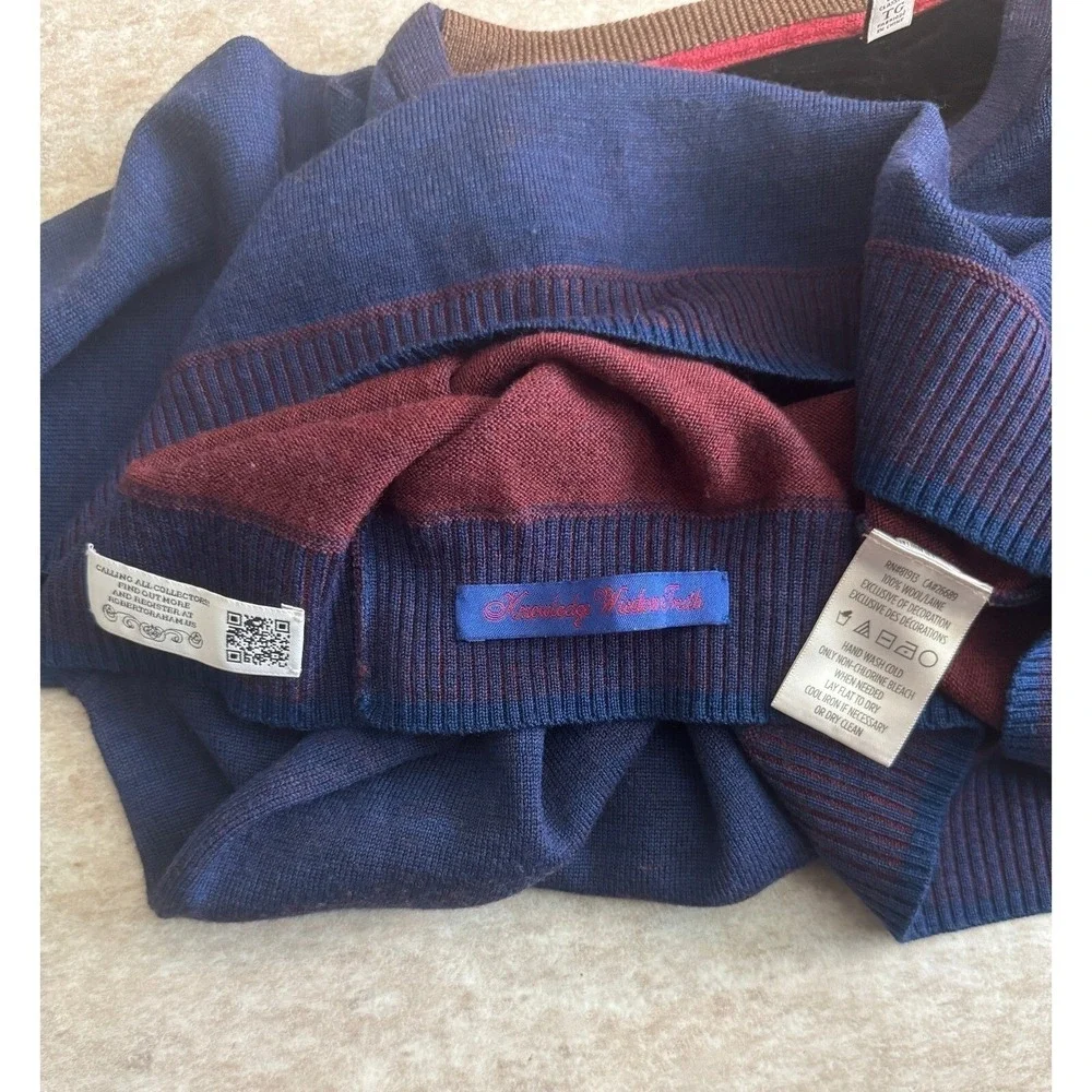 Robert Graham Sweater Men's XL Blue Crew Neck Red‎ Trim Classic Fit EUC Preppy